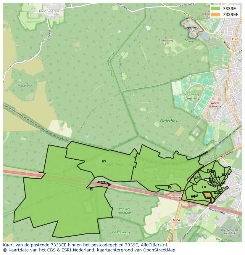 Afbeelding van het postcodegebied 7339 EE op de kaart.