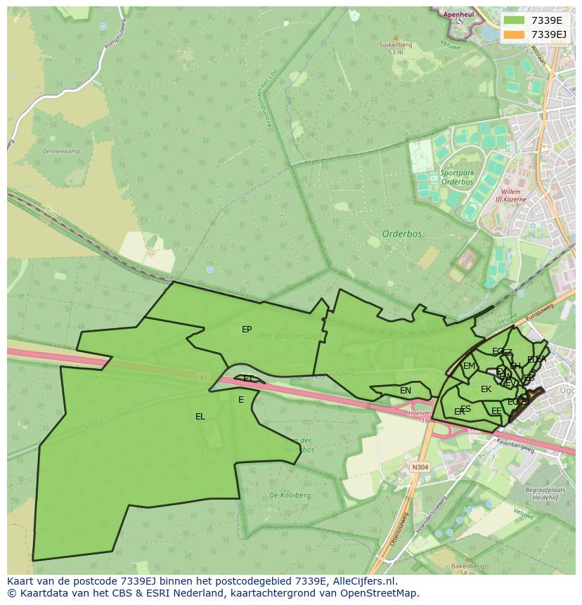 Afbeelding van het postcodegebied 7339 EJ op de kaart.