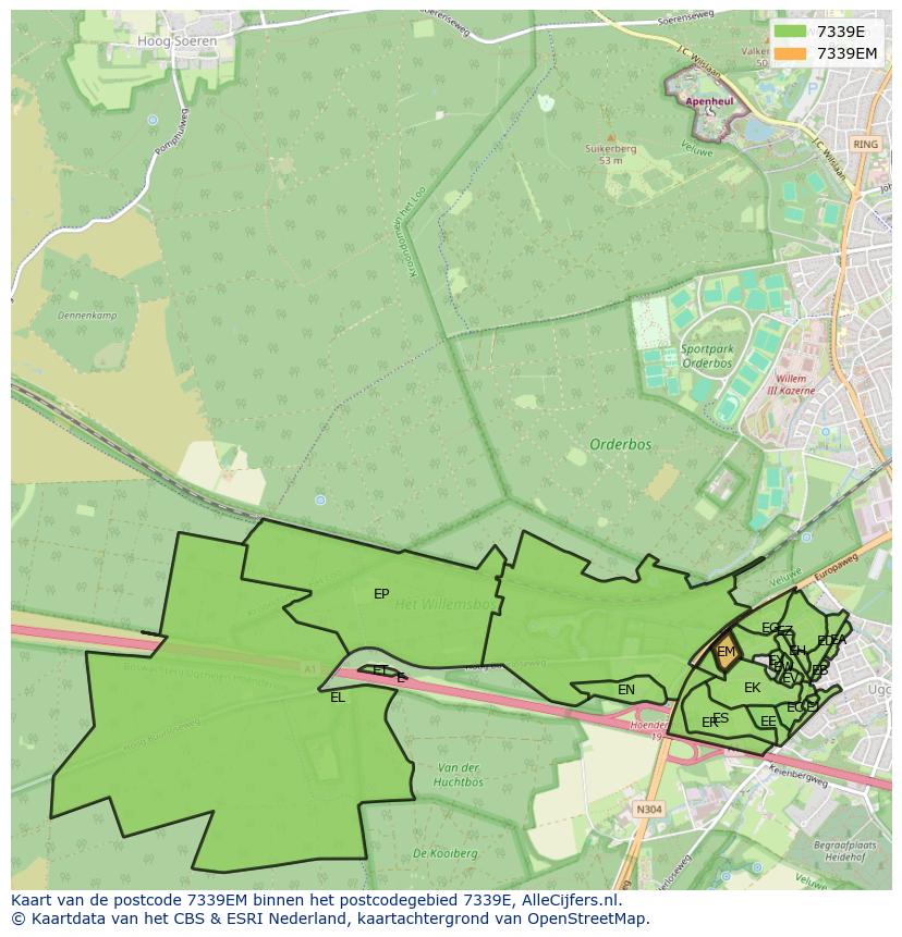 Afbeelding van het postcodegebied 7339 EM op de kaart.