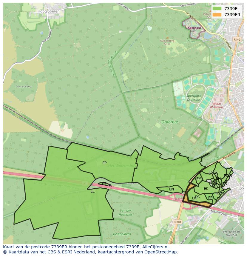 Afbeelding van het postcodegebied 7339 ER op de kaart.
