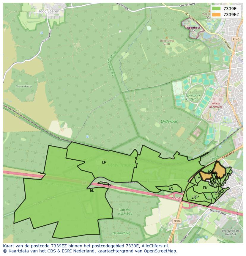 Afbeelding van het postcodegebied 7339 EZ op de kaart.