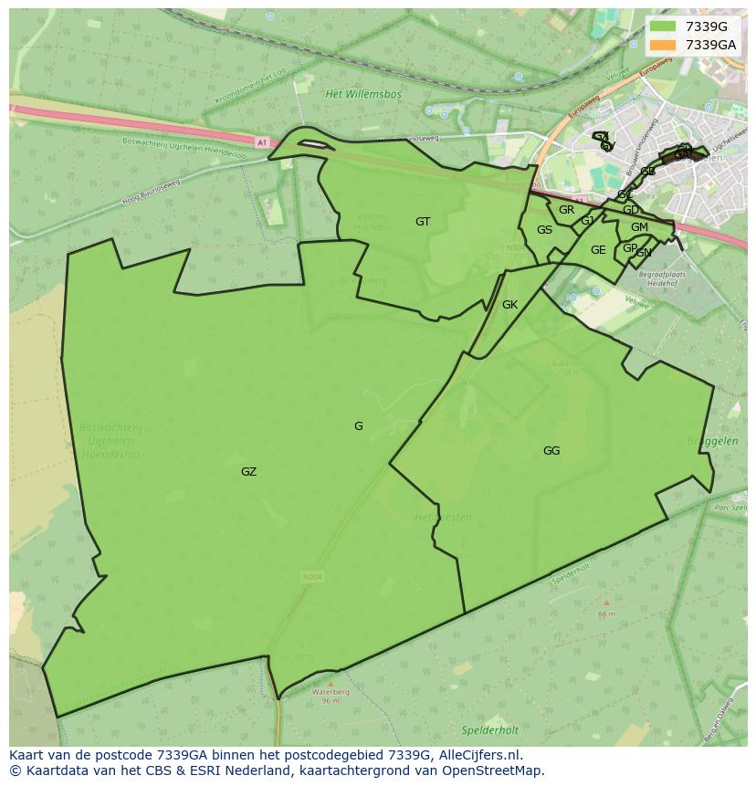 Afbeelding van het postcodegebied 7339 GA op de kaart.