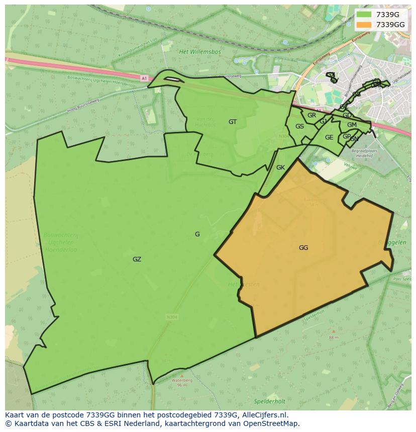 Afbeelding van het postcodegebied 7339 GG op de kaart.
