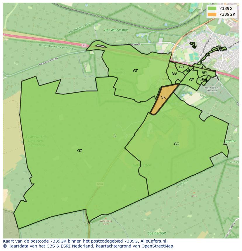 Afbeelding van het postcodegebied 7339 GK op de kaart.