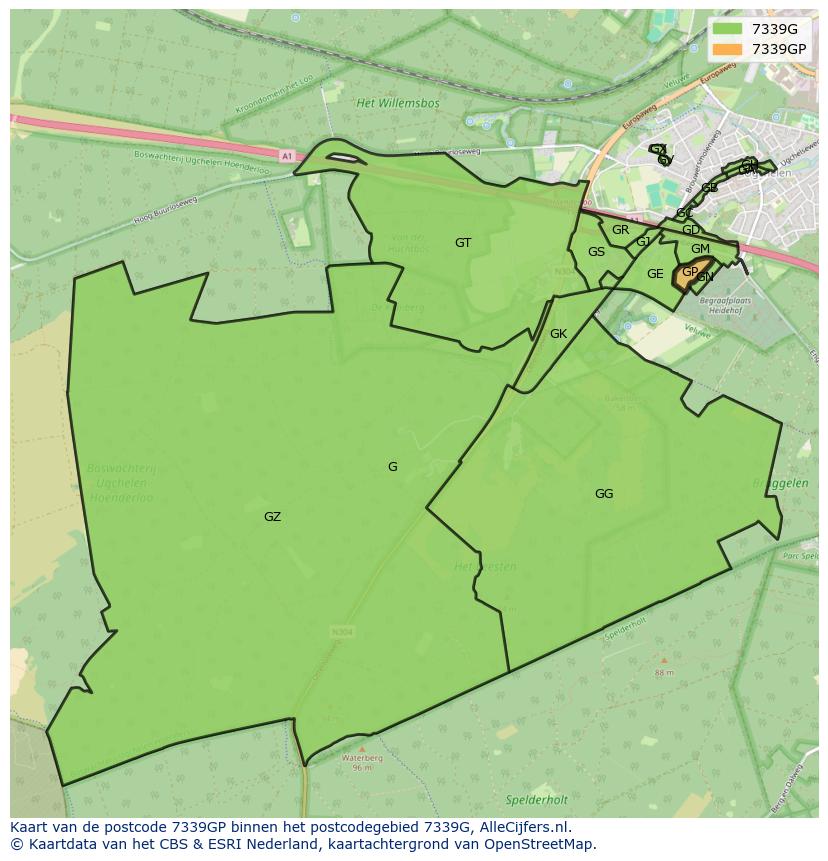 Afbeelding van het postcodegebied 7339 GP op de kaart.