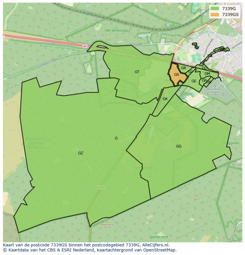 Afbeelding van het postcodegebied 7339 GS op de kaart.