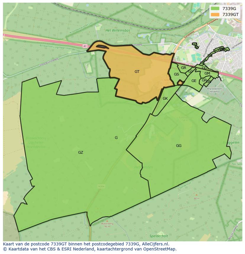 Afbeelding van het postcodegebied 7339 GT op de kaart.