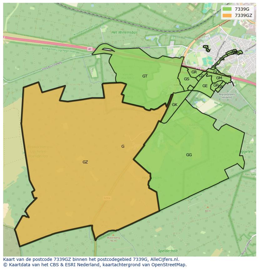 Afbeelding van het postcodegebied 7339 GZ op de kaart.