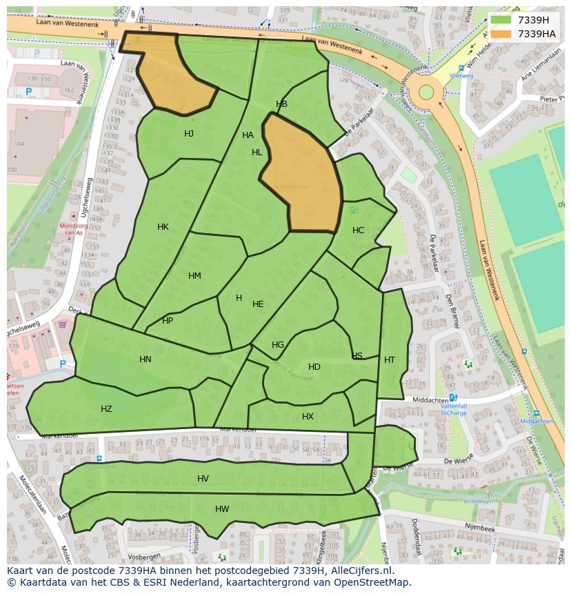 Afbeelding van het postcodegebied 7339 HA op de kaart.
