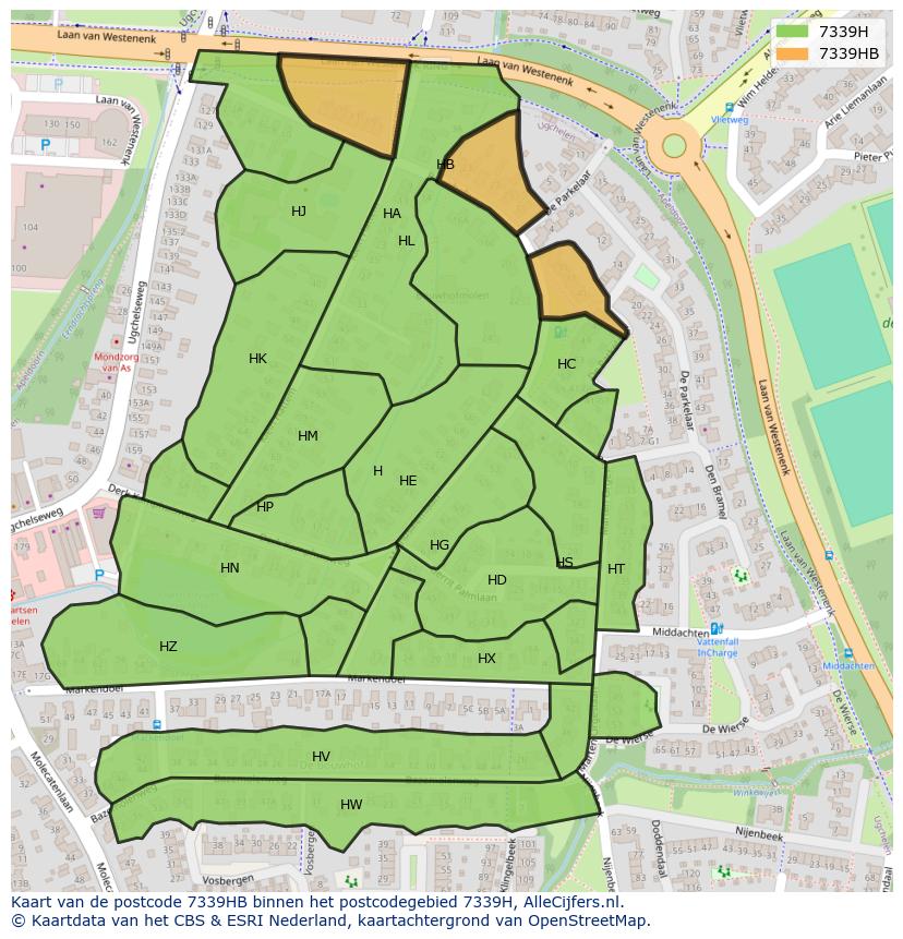 Afbeelding van het postcodegebied 7339 HB op de kaart.