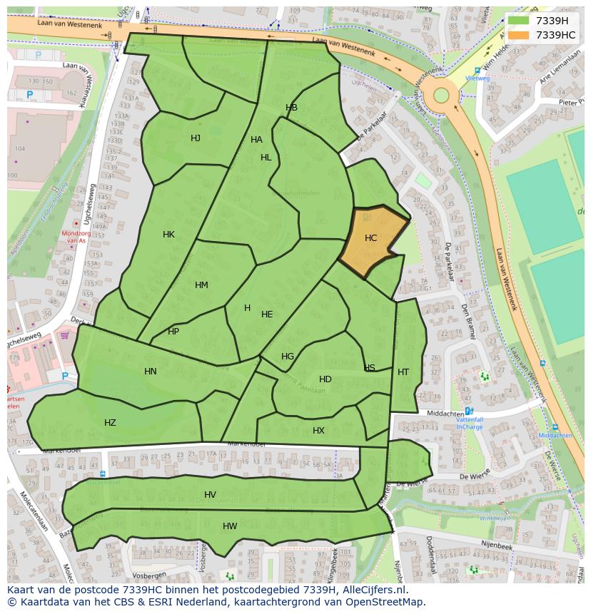 Afbeelding van het postcodegebied 7339 HC op de kaart.