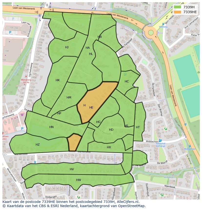 Afbeelding van het postcodegebied 7339 HE op de kaart.