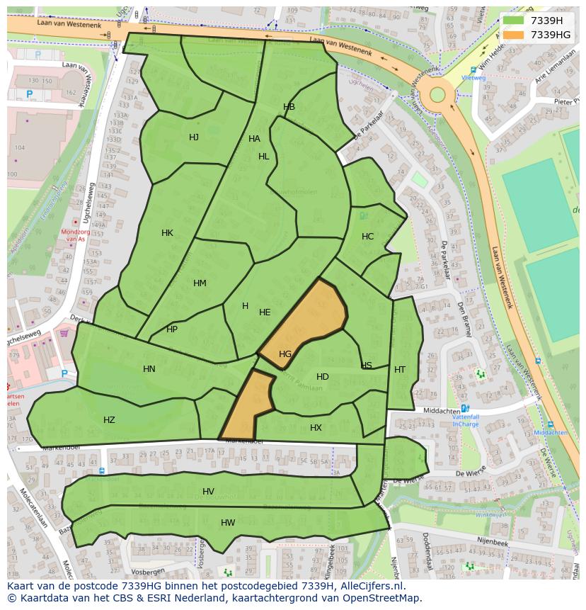 Afbeelding van het postcodegebied 7339 HG op de kaart.