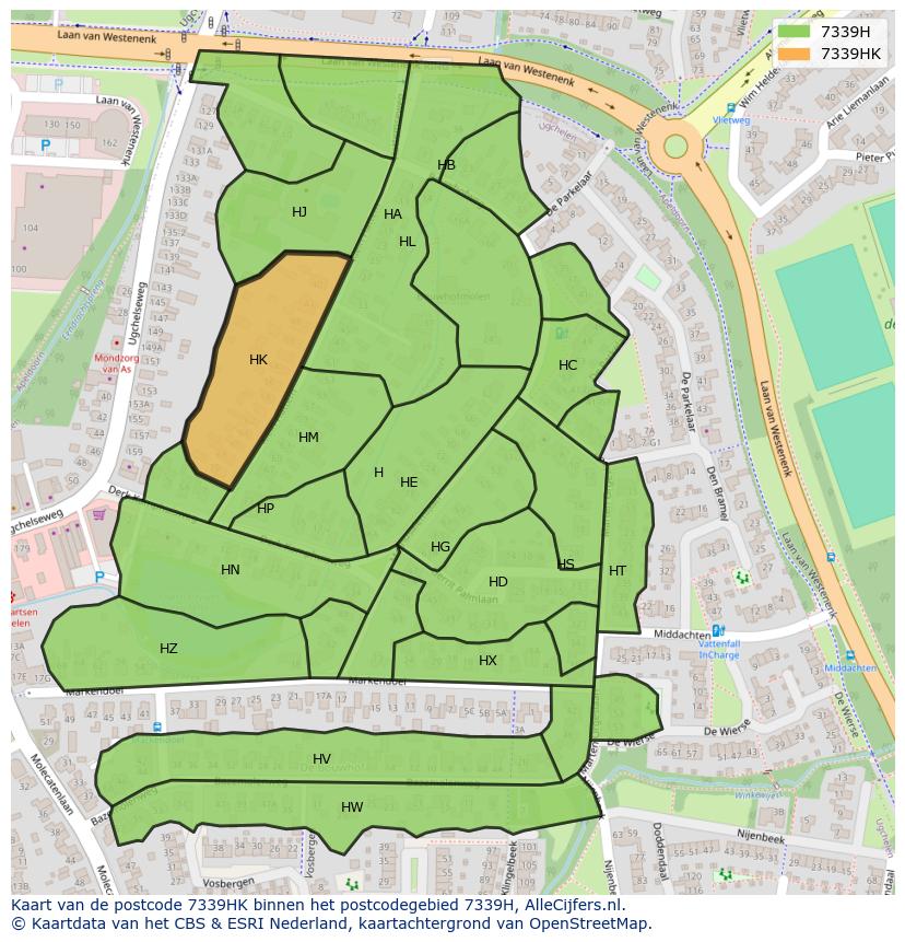 Afbeelding van het postcodegebied 7339 HK op de kaart.
