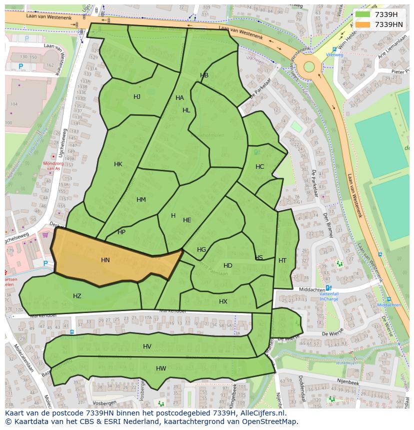 Afbeelding van het postcodegebied 7339 HN op de kaart.
