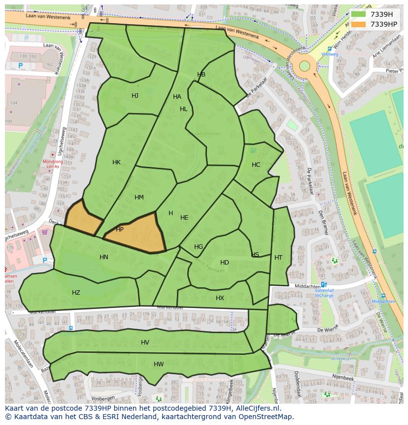 Afbeelding van het postcodegebied 7339 HP op de kaart.