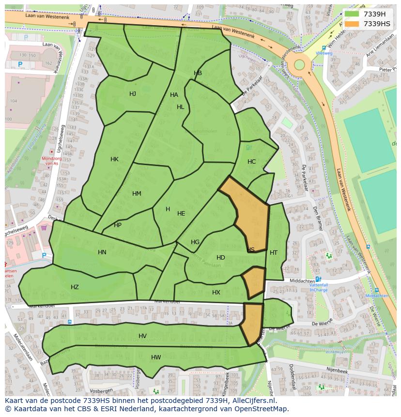 Afbeelding van het postcodegebied 7339 HS op de kaart.