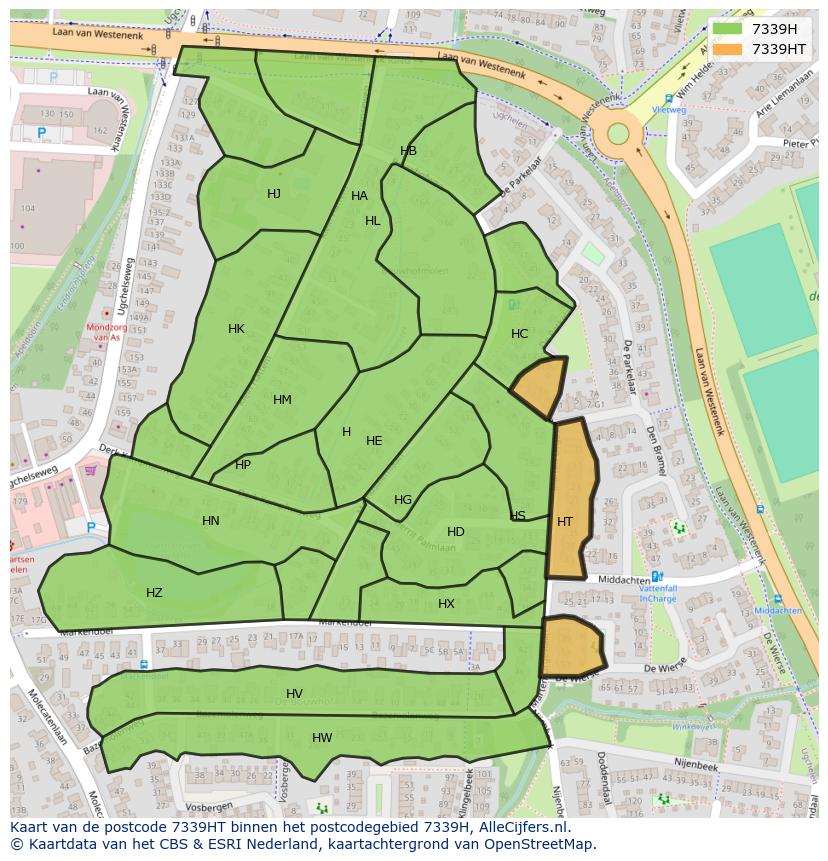 Afbeelding van het postcodegebied 7339 HT op de kaart.