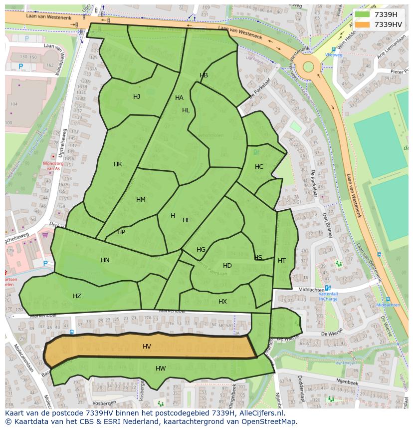 Afbeelding van het postcodegebied 7339 HV op de kaart.