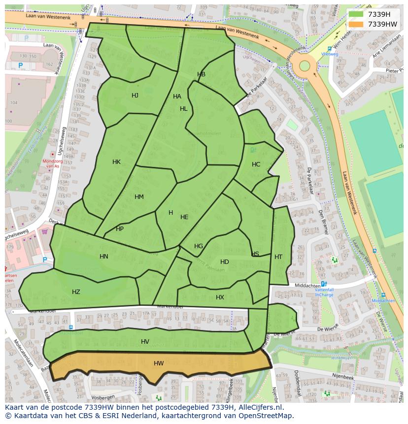 Afbeelding van het postcodegebied 7339 HW op de kaart.