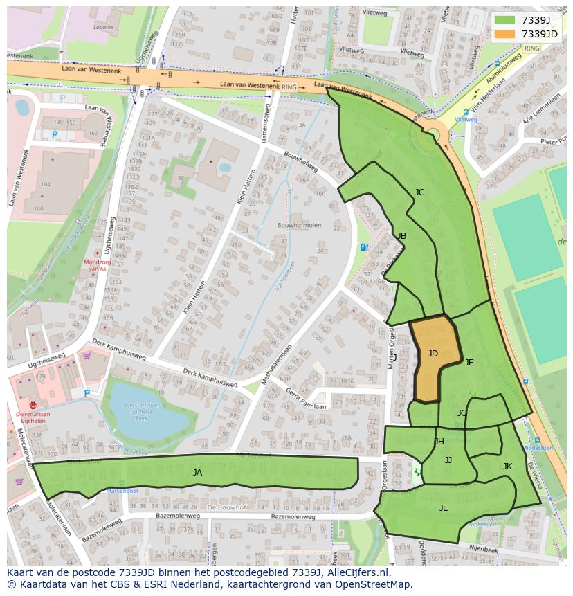 Afbeelding van het postcodegebied 7339 JD op de kaart.