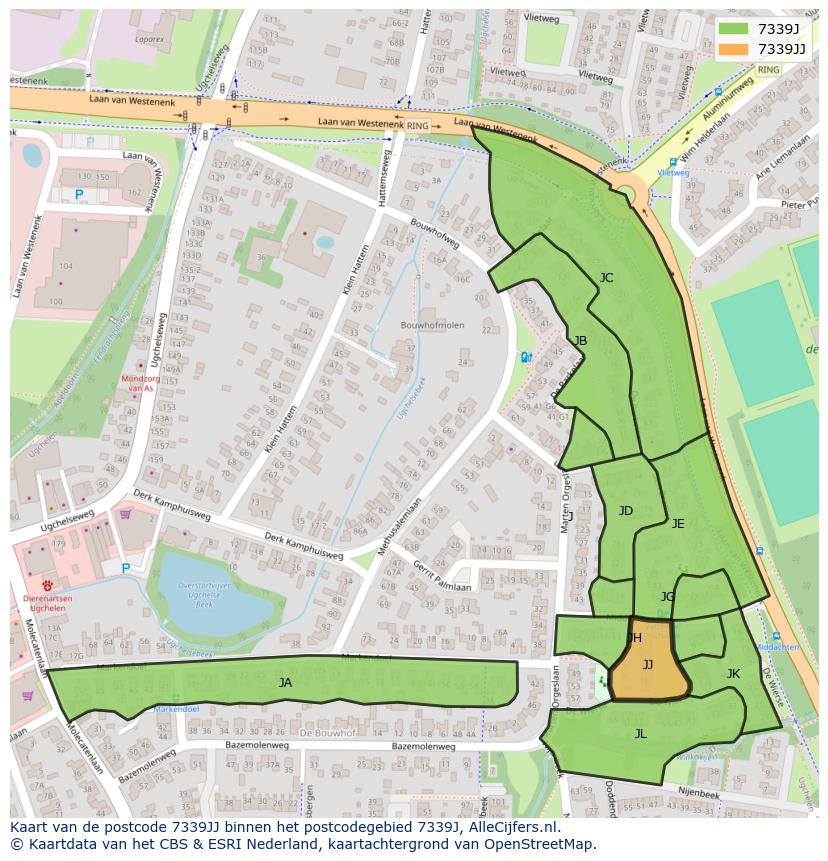 Afbeelding van het postcodegebied 7339 JJ op de kaart.