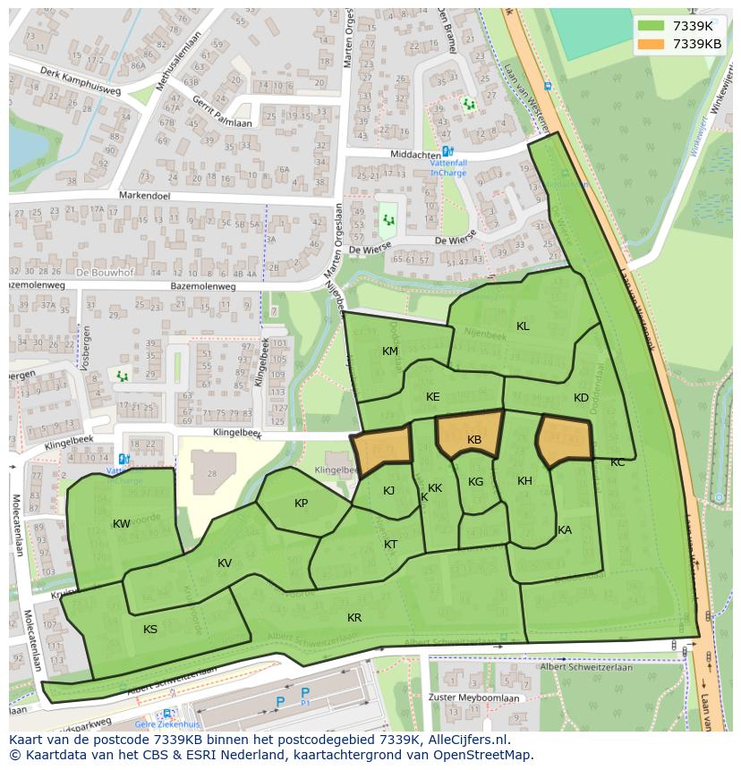 Afbeelding van het postcodegebied 7339 KB op de kaart.
