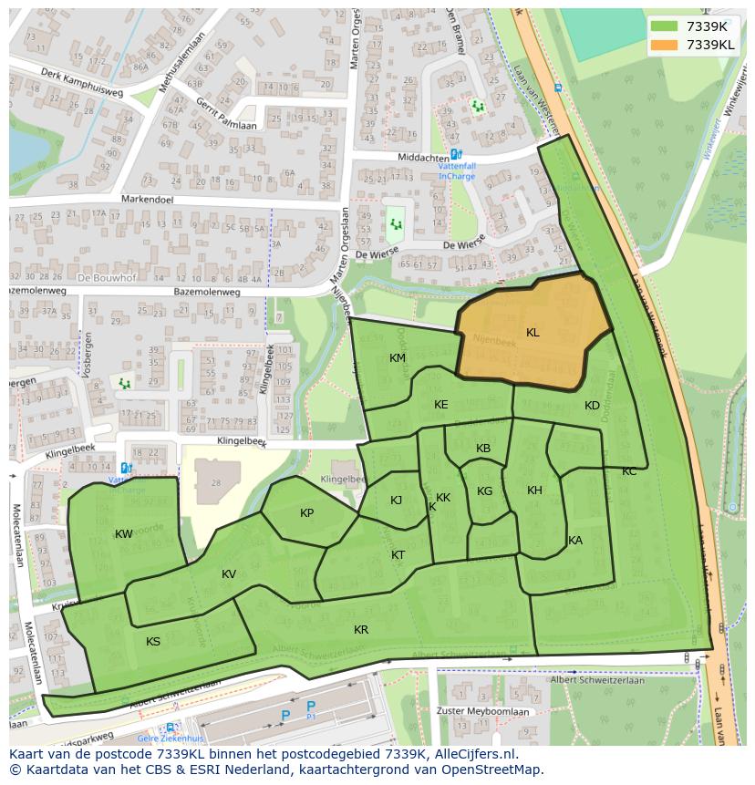Afbeelding van het postcodegebied 7339 KL op de kaart.