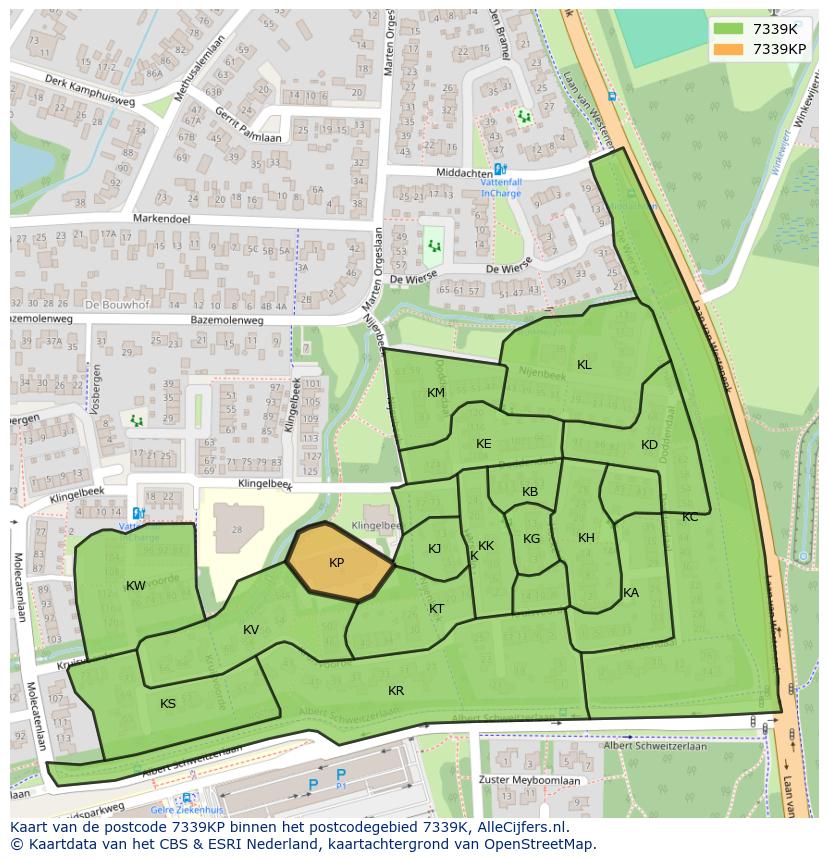 Afbeelding van het postcodegebied 7339 KP op de kaart.