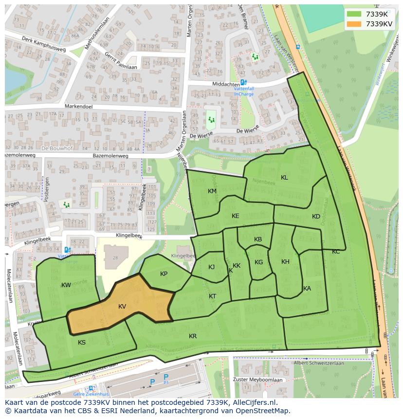 Afbeelding van het postcodegebied 7339 KV op de kaart.