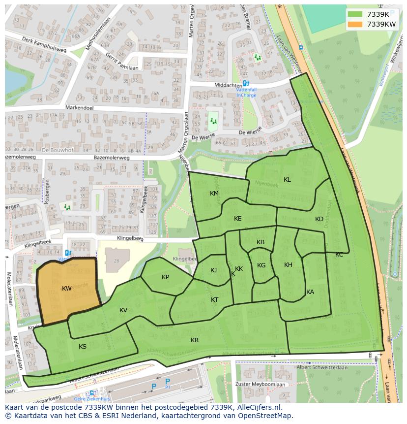 Afbeelding van het postcodegebied 7339 KW op de kaart.