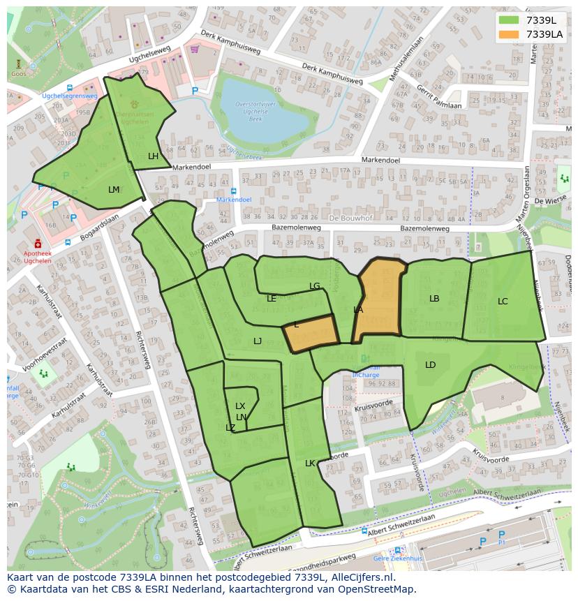 Afbeelding van het postcodegebied 7339 LA op de kaart.