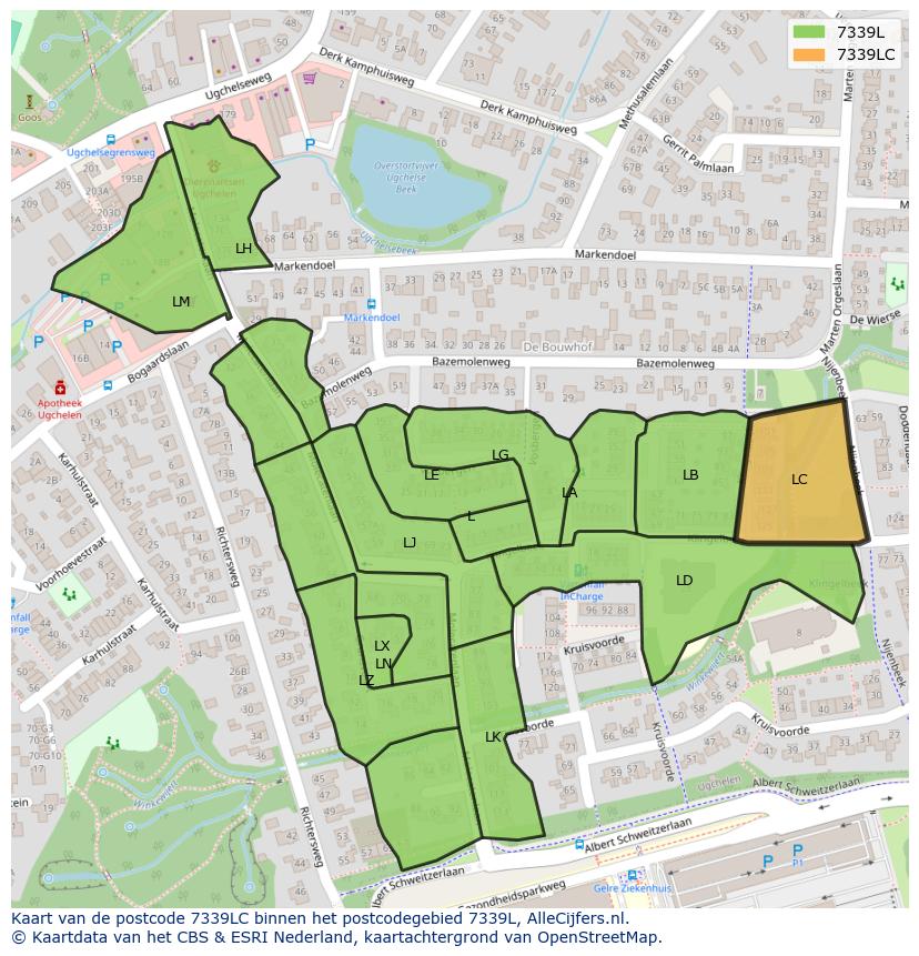 Afbeelding van het postcodegebied 7339 LC op de kaart.