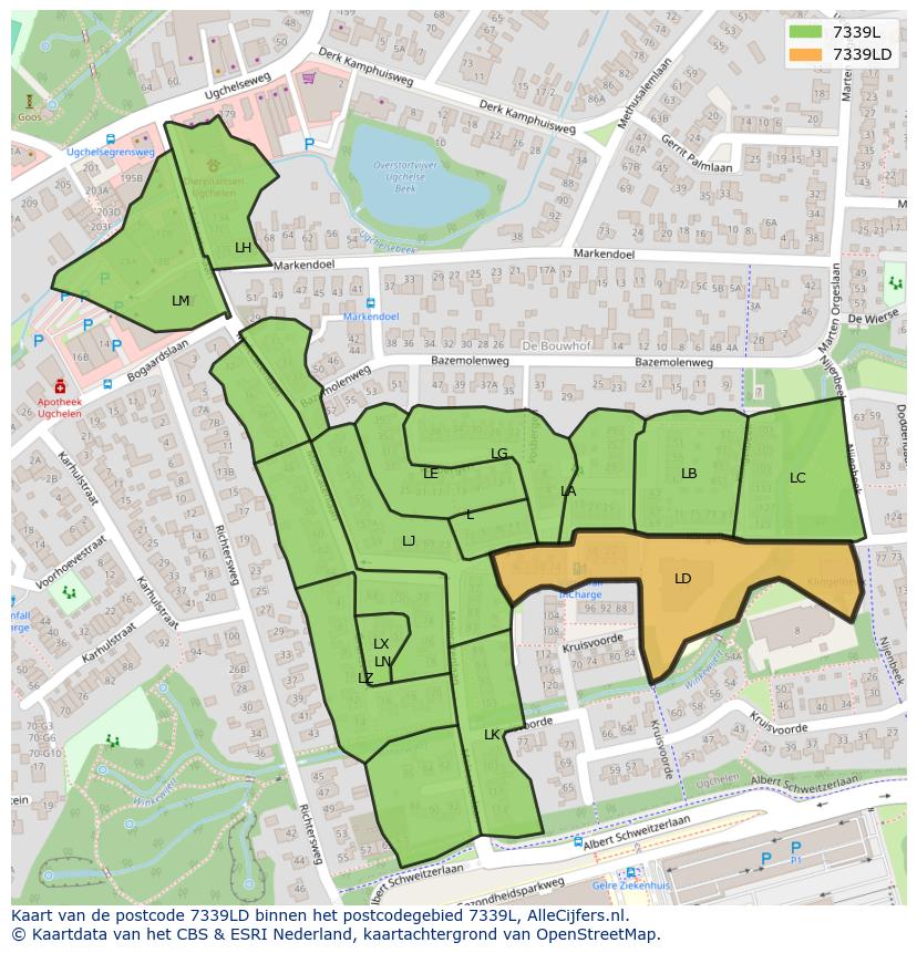 Afbeelding van het postcodegebied 7339 LD op de kaart.