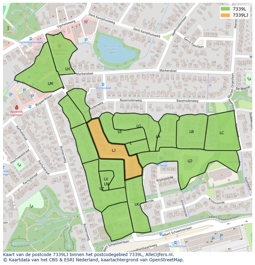Afbeelding van het postcodegebied 7339 LJ op de kaart.
