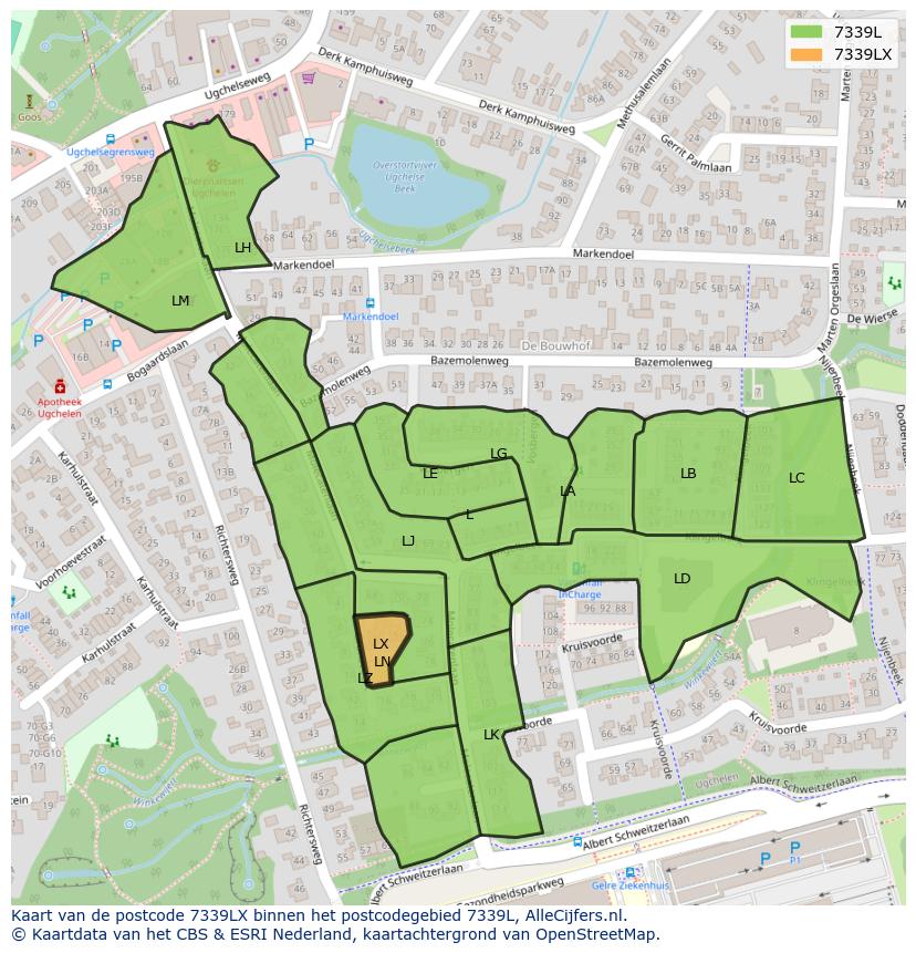 Afbeelding van het postcodegebied 7339 LX op de kaart.