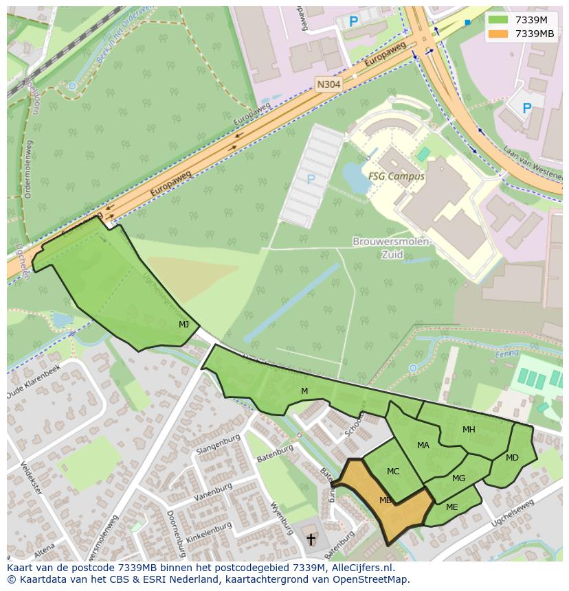 Afbeelding van het postcodegebied 7339 MB op de kaart.
