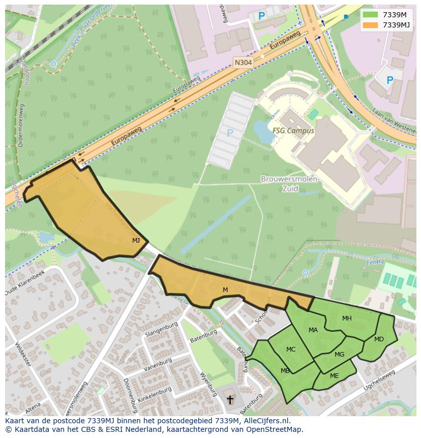 Afbeelding van het postcodegebied 7339 MJ op de kaart.