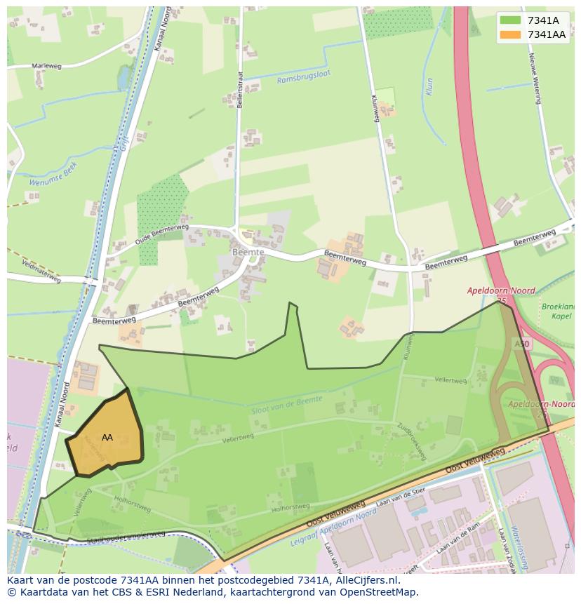 Afbeelding van het postcodegebied 7341 AA op de kaart.