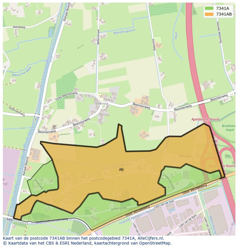 Afbeelding van het postcodegebied 7341 AB op de kaart.