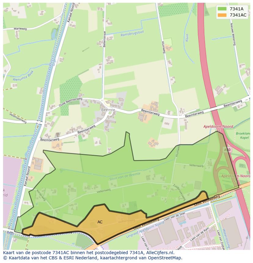 Afbeelding van het postcodegebied 7341 AC op de kaart.