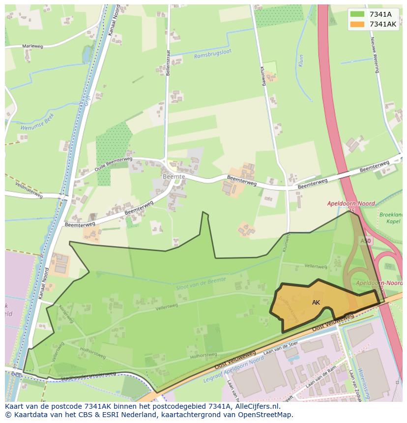 Afbeelding van het postcodegebied 7341 AK op de kaart.