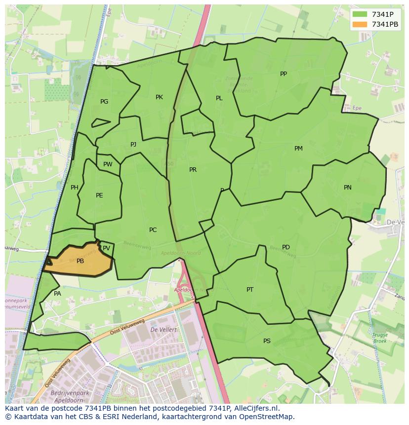 Afbeelding van het postcodegebied 7341 PB op de kaart.