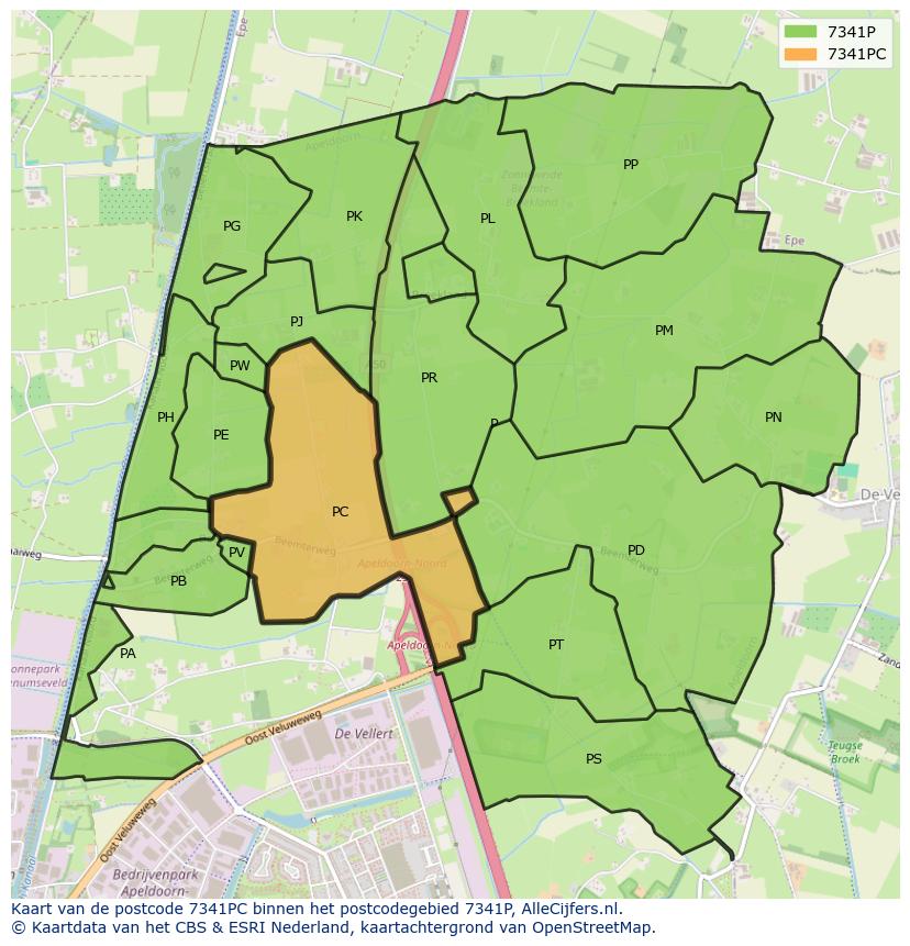 Afbeelding van het postcodegebied 7341 PC op de kaart.