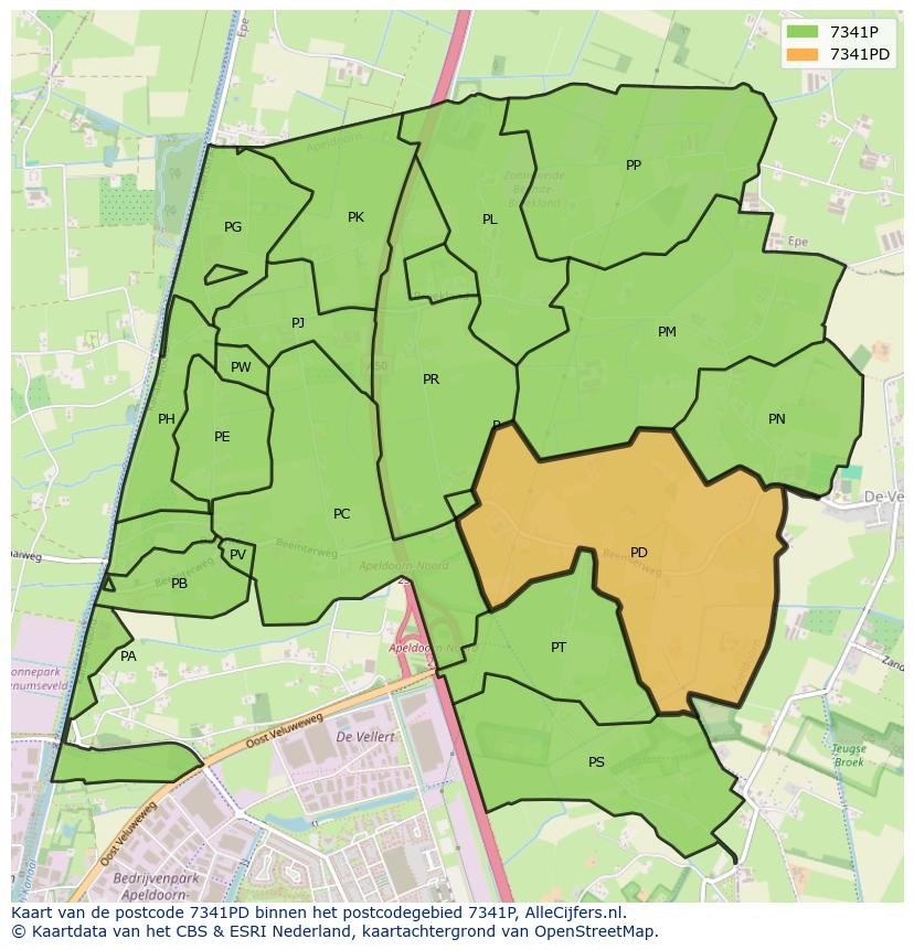 Afbeelding van het postcodegebied 7341 PD op de kaart.