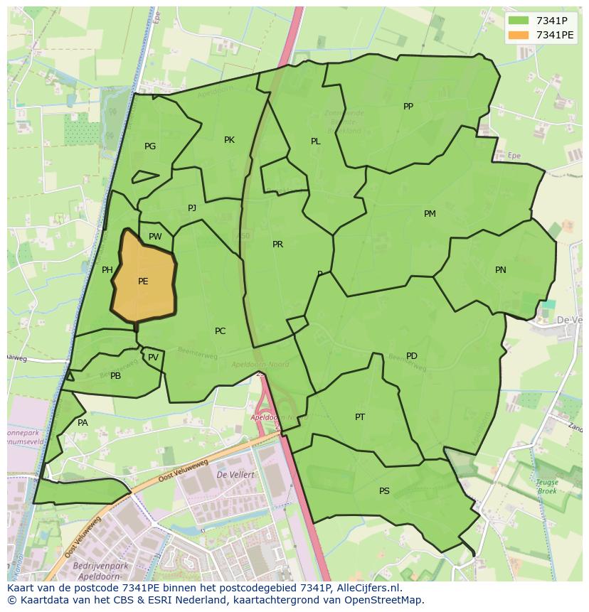 Afbeelding van het postcodegebied 7341 PE op de kaart.