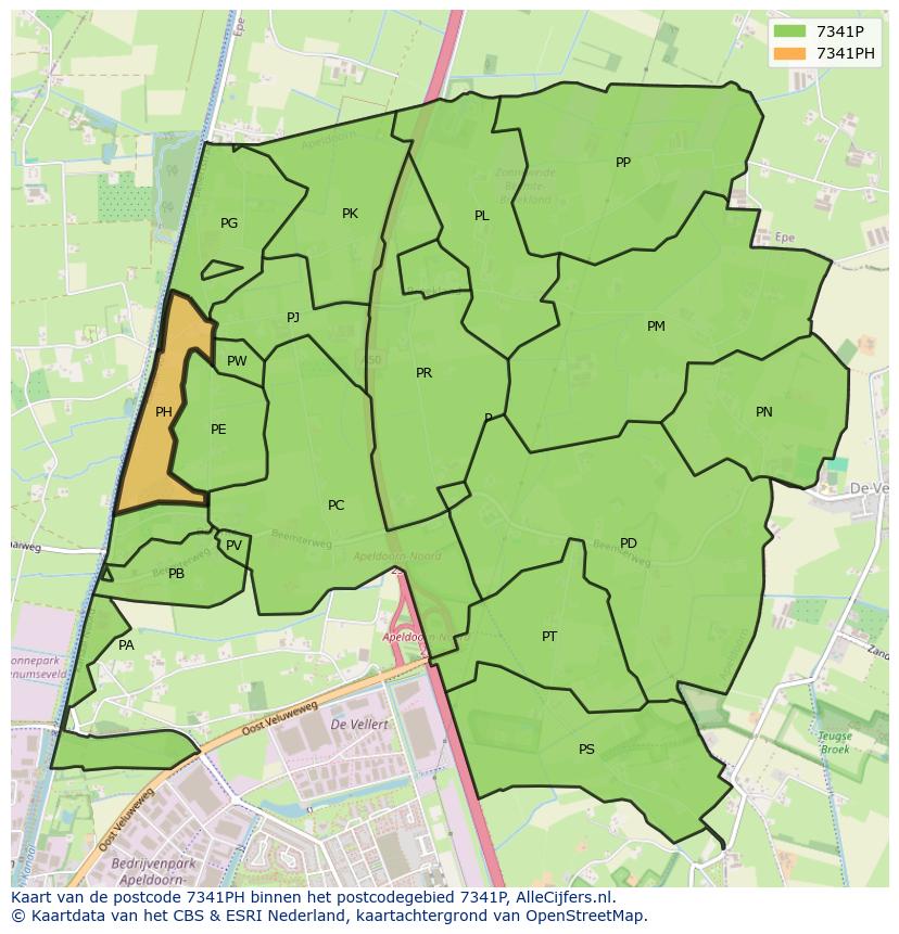 Afbeelding van het postcodegebied 7341 PH op de kaart.