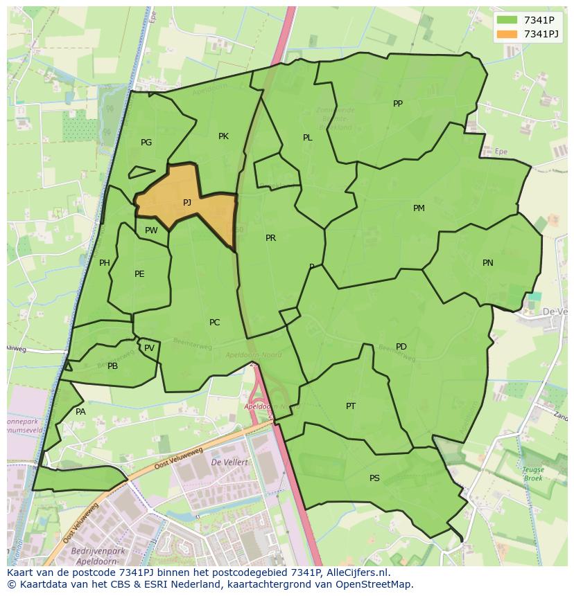 Afbeelding van het postcodegebied 7341 PJ op de kaart.