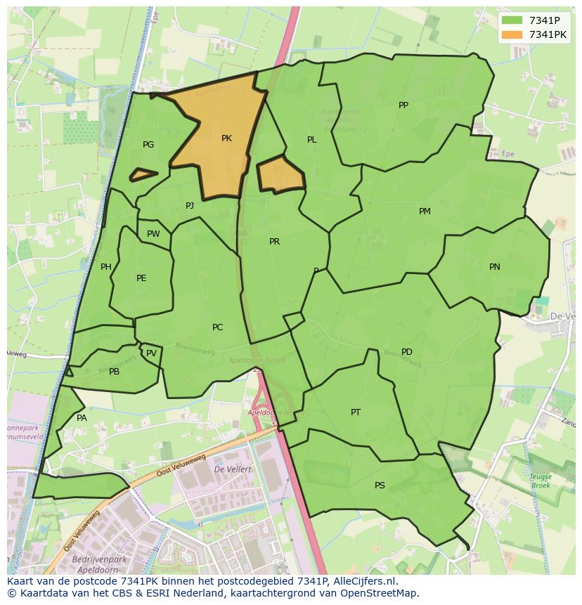 Afbeelding van het postcodegebied 7341 PK op de kaart.