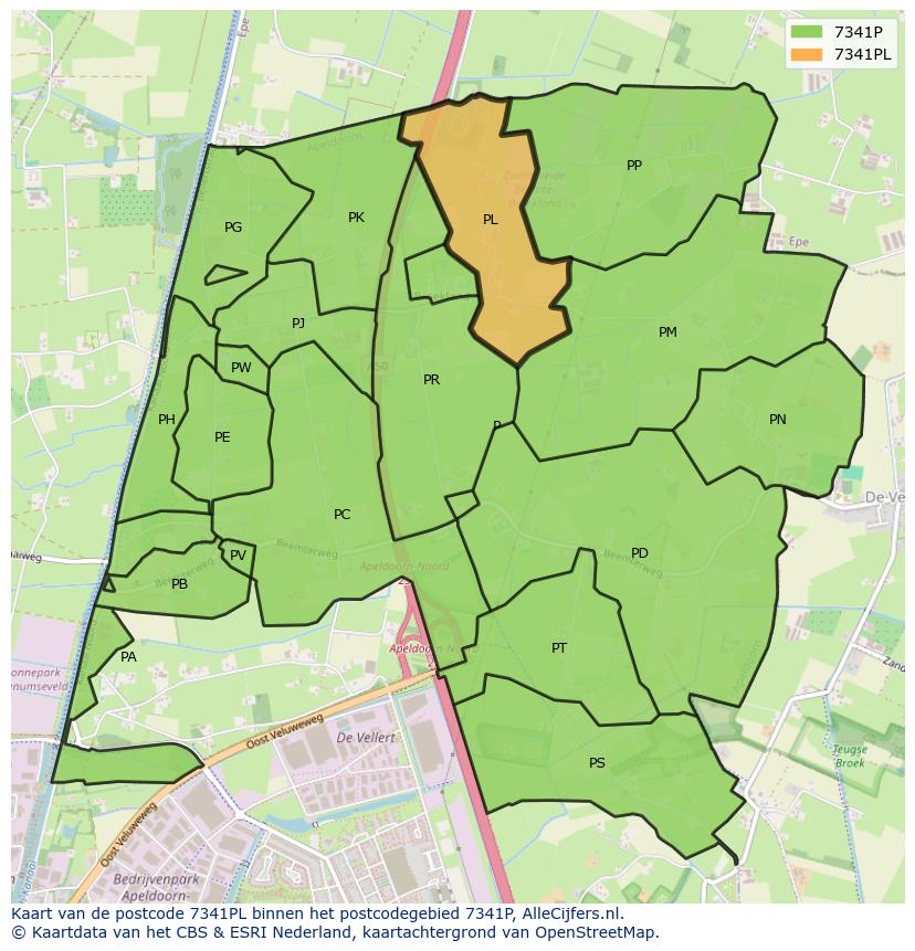 Afbeelding van het postcodegebied 7341 PL op de kaart.
